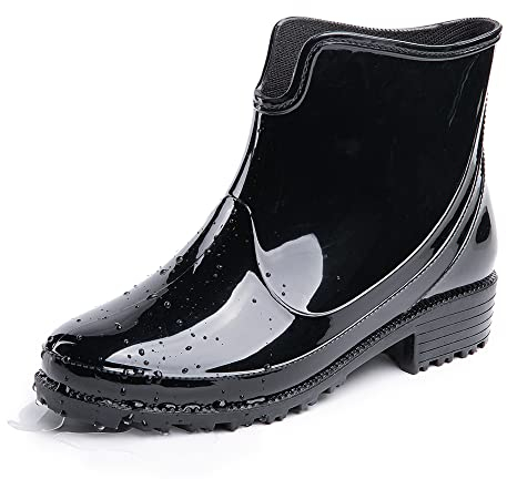 Hitmars Gummistiefel Damen Gartenschuhe Rain Boots Regenstiefel Chelsea Boots Segelstiefel Wasserdicht Regenschuhe Halbgummistiefel Schwarz EU39
