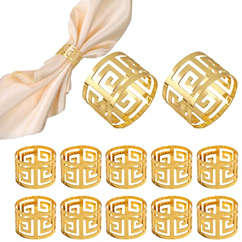 12 Stück Metall Serviettenringe Gold Hohler Serviettenschnallen Banquet Serviette Ring Tischdekoration für Weihnachten Neujahr Geburtstag Hochzeitsfeier Abendessen