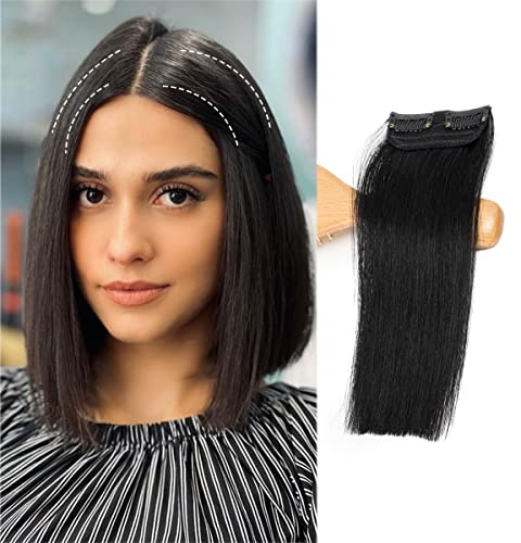 FEIPRO Kurze Mini-Clip-in-Haarverlängerung, Echthaar, seidig, glatt, für Frauen mit dünner werdendem Haar, kurzes Haar, fügen Sie einfach Haarvolumen hinzu, dick, natürlich, unsichtbar, 15,2 cm, #1