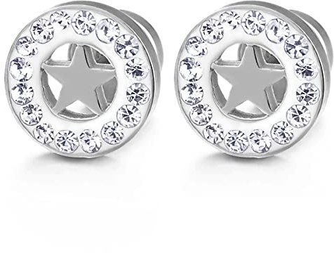 10MM Herren Damen Ohrringe Kreis Stern Ohrstecker mit Zirkonia, Fake Plugs Ohr Cheater Gauges Edelstahl, 2 pcs