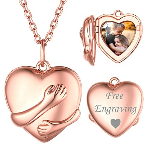 ChicSilver 925 Silber Medaillon für Damen Frauen Herzform Umarmung mit Hände Halskette mit Geschenkebox für Weihnachten Geburtstag Valentinstag