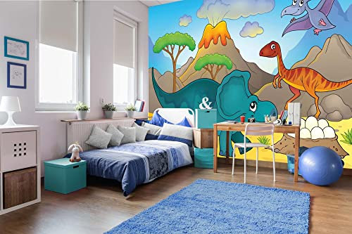 Vlies Fototapete DINOSAURIER MIT EIERN 375 x 250 cm (inkl. Kleister) - Vlies Tapete, Wandtapete, Wandbilder - Tapete für Wohnzimmer Schlafzimmer, Büro, Küche - Montagefertig