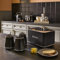 Tower Renaissance Bread Bin & Tea, Coffee & Sugar Storage Canisters. Stylish Matching Kitchen Storage Set in Black