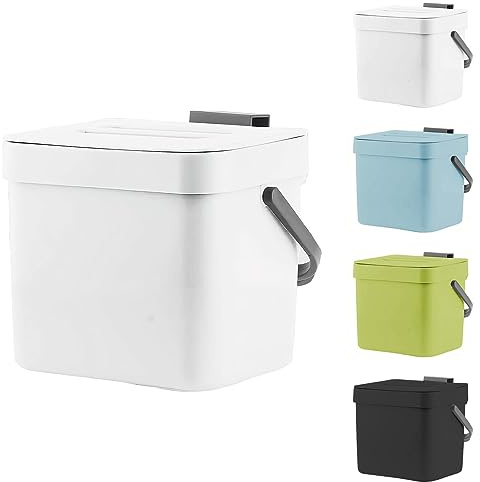 Kitchen Food Waste Compost Caddy Bin, Countertop Bin, 6.8L, 1.8 Gallon, Plastic, White