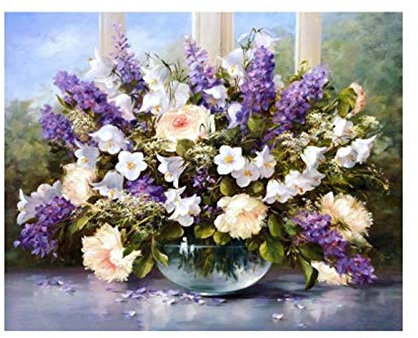 Closer Ölgemälde nach Zahlen DIY Rahmenlose Acrylbilder Nach Zahlen Lila Blumen auf Leinwand Digital Painting