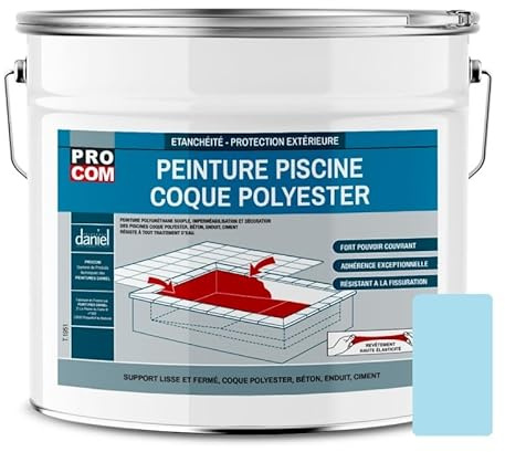 PRO COM Peinture piscine coque polyester et béton, peinture piscine polyuréthane étanche et souple 12.5 Kg
