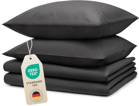 Blumtal Bettwäsche 2X 135x200cm 2X 40x80cmKopfkissenbezug - Oeko-TEX zert. Mikrofaser Bettwäsche Set - Mikrofaser Bettbezug - Deckenbezug + Kissenbezug 4-teilig - Duvet Cover Anthrazit