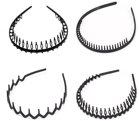 4 Pièces Serre Tete Antidérapant Unisexe - Bandeau Cheveux Sport Noir Pour Femmes et Hommes - Accessoires Cheveux
