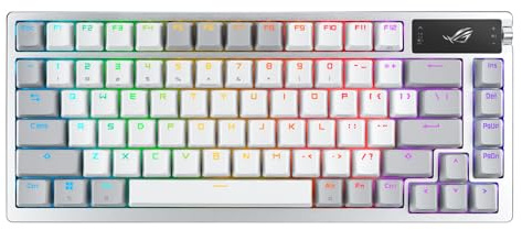 ASUS ROG Azoth - Teclado mecanico Gaming 75%, Cubierta metálica, Teclas ABS, Switch ROG NX Snow lubricados, IR, BT y USB-C, Pantalla OLED, Tres Alturas, Compatible con Mac, QWERTY Español - Blanco