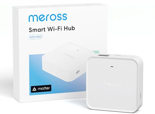 Meross Smart Hub Matter MSH450 | Allarme 110 dB & Porta Ethernet | Supporta Rilevatore Fumo, Sensori (Porta/Finestra, Perdite Acqua, Temp/Umidità) - Compatibile con Apple HomeKit, Alexa e Google Home