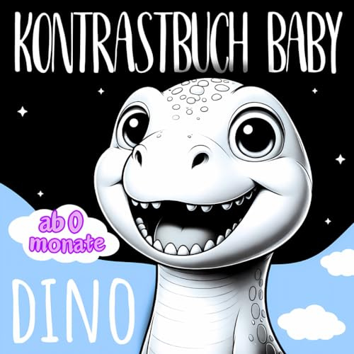 Dino Kontrastbuch Baby ab 0 Monate: Schwarz-Weiß-Buch über Dinosaurier zur visuellen Stimulation - Mein erstes Babybuch mit kontrastreichen Bildern