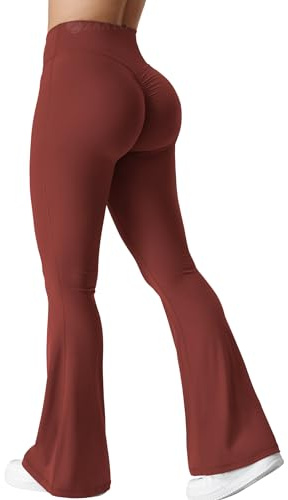 Zaayo - Leggings svasati da donna, con scollo a V, a vita incrociata, pantaloni per yoga e allenamento, pancia piatta, bordeaux, XL