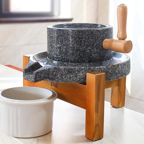 stone grinder mill Manual Stone Mill Grinder for Flour Small, Handmade Granite Stone Grinder for Kitchen, Grain Mill for Soybeans/Mung Beans/peppers/spices/wheat/chili ( Color : Black , Size : 8.6x13.