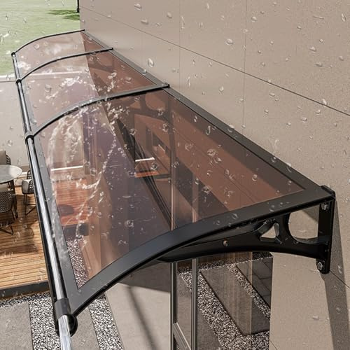 DSEWTEZXI Moderne Aluminium Marquise de Exterieur fenêtre,Extérieur Porte d'entree auvent,Polycarbonate Marquise avec évier de Guidage Protection Contre la Pluie et la Neige,Silencieux,Protection UV.