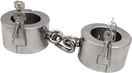 PPEEVOLERU Schwere Handschellen aus Edelstahl, Schlüsselöffnung, Höhe 6 cm, Männer und Frauen SM-Bestrafung