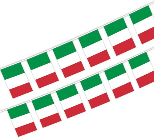 Okaywork 30 PCS Bandera de Italia 14 x 21cm, 10 Metros Guirnalda, Euro Fútbol 2024, Banderines para Fans Bares Fiesta Calles Decoración, Eventos Deportivos