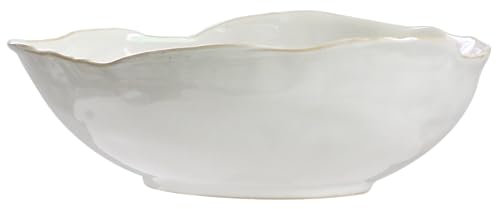 Olly & Rose Large Stoneware Bowl - Gloss White with Beige Edging, 26.5cm Diameter Ceramic for Salad, Fruit, Pasta and Display
