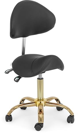 Physa Sattelstuhl in Schwarz und Golden Lehne und Sitz höhenverstellbar Sattelhocker mit Lehne Rollhocker mit Lehne