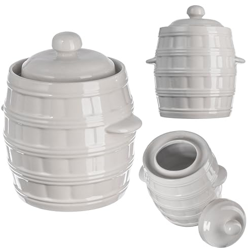 KADAX Pentola in gres porcellanato, pozzo in ceramica con grondaia e coperchio, lavabile in lavastoviglie, vaso in ceramica, per cetrioli (crema, 8 L)