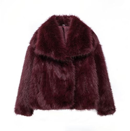 FZKun Veste courte en fausse fourrure pour femme à manches longues avec boutons - Manteaux d'hiver chauds avec fourrure pelucheuse et poches, bordeaux, XS