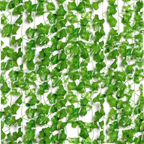 GJFWQC 12 Pcs 84 Feet Artificial Ivy Garland,Fake Ivy, Fence Screening, Fake Vines, Green Leaves Fake Plants, Hanging Vines for Wedding Party Home Decoration Garden Wall Room Decor.
