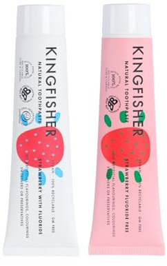 Kingfisher Kinderzahnpasta - Fluorid- & Fluoridfreie Optionen - Sanfte Natürliche Pflege für Kinderzähne - Sichere & leckere Aromen (1, Erdbeer-Fluoridfrei)