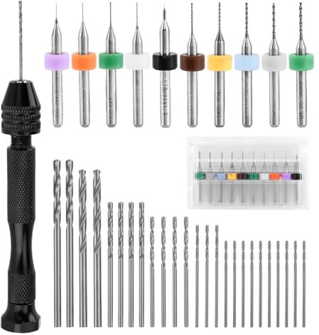 Set di 36 punte per trapano a mano, con 25 micro punte da trapano e 10 mini trapano PCB, piccole punte per trapano a mano, per resina, polimero, argilla, gioielli artigianali