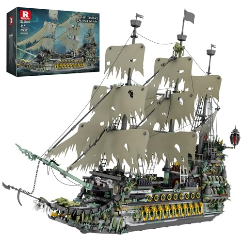 Reobrix Flying Dutchman Klemmbausteine für Erwachsene, Piratenschiff Modell | 66037 Maquette Bateau, Kanonen mit Schießfunktion, 360° drehbares Ruder, Groß Segelschiff, Fliegenden Holländers, 5865 Stück