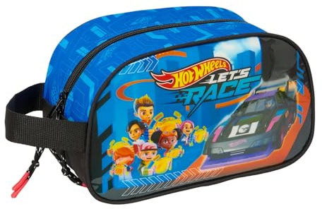 Safta HOT WHEELS LET'S RACE - Medelstor Skolväska för barn med handtag, barnväska, anpassningsbar till bilen, lätt att rengöra, bekväm och mångsidig, kvalitet och styrka, 26 x 12 x 15 cm, Blå/svart,