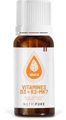 Nutripure | Vitamine D3 K2-MK7 3000 UI | Dosage Élevé pour Système Immunitaire, Santé Osseuse et Musculaire | Avec VitaMK7® et Huile d’Olive Bio | Haute Absorption et Posologie Personnalisée | 5 Mois
