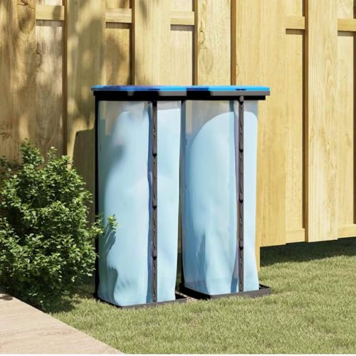Brokky 154980 Rubbish Bag Holders 2 pcs Black and Blue 120 L PP Sack Holder Black Lid Adjustable Refuse Bag Stands Foldable Camping Bin