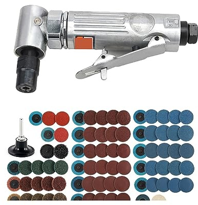 Máquina pulidora en Húmedo, Mini amoladora de ángulo de aire 1/4, pulidora neumática de 90 grados, máquina de grabado, Kit de herramientas de tallado con discos de lijado(With 80pcs set)