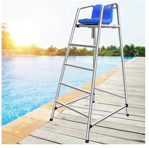 Pool Ladders Lifesaving Chair，Tall Pool Lake Deck Lifeguard Chairs, 3.9ft/4.9ft/5.9ft High Life Guard Chair for Outdoor Poolside Patio Beach, Heavy Duty Stainless Steel Frame Elevated Lifegu