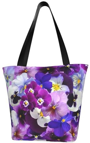 GRatka Pensamiento gráfico: flores de primavera de Pascua,Bolsas de hombro reutilizables de gran capacidad para comestibles.