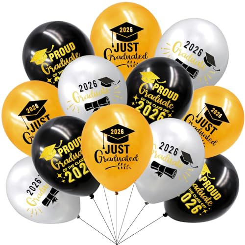 BestoFun 21 Stück Graduation Luftballons Abi 2026 Abschlussfeier Luftballons– 12 Zoll Schwarz Gold Latexballons für Abschlussfeier Oberschule Universität Deko