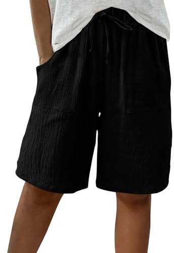 HAOLEI Bermuda Shorts for Women UK Sale Clearance Knee Length Elasticated Waist Casual Loose Wide Leg Baggy Vacation Summer Beach Shorts