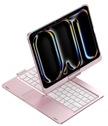 Funda con Teclado para iPad Air 13(M3 2025 / M2 2024) /Pro 12.9(6th/5th//4th/3rd Gen), Contiene Ñ, Giratoria 360°, Teclado Retroiluminado de 7 Colores con Trackpad & Soporte para Lápiz,Rosado