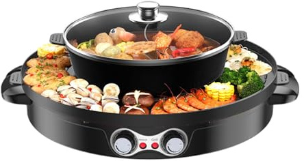 Charocean 2200W Hot Pot Elektrisch Hotpot Topf 220V Elektrogrill 2 in 1 Multifunktion Elektrische Grill Hot pot mit Abnehmbar Kochplatte, Elektrische Hot Pots für Wohnheim Zuhause (Schwarz)