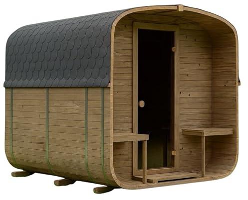Gardj Fasssauna Garten Outdoor Sauna aus nordischer Fichte – Verschiedene Größen (2–6 Personen) – Wahlweise mit Holz- oder Elektroofen – Inkl. Zubehörset (240 cm, Quadratische, Elektroherd)