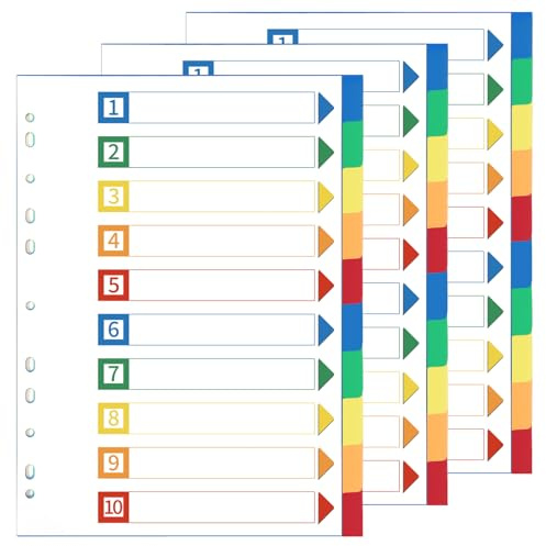Thboxes Register für Ordner A4, 3er Set 10-Teilige Ordner Trennblätter Bunte PP Register A4 für Ringordner Hebelordner Aktenordner Büro Schule