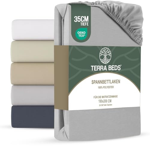 Terra Beds Spannbettlaken 180x200cm – Mikrofaser Spannbetttuch, Öko-Tex Zertifiziert, 35 cm Tiefe Tasche, knitterfreies Jersey Bettlaken – Silber Grau