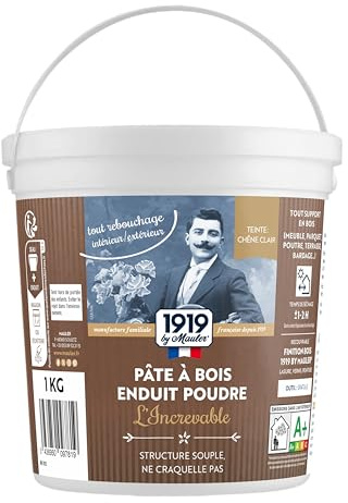 MAULER Enduit bois - Pâte à bois poudre - L'increvable Chêne Clair 1kg | Petit & Gros Rebouchage - Intérieur/extérieur, ne fendille pas, adhérence extrême - Manufacture Mauler depuis 1919