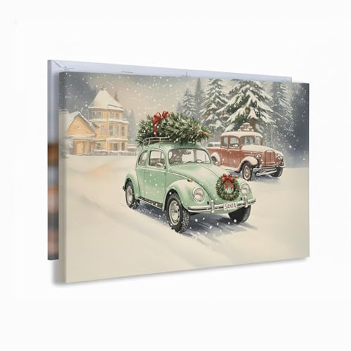 Cimpress Leinwandbild Retro Weihnachtsauto, Leinwanddruck 40 x 30 cm, Querformat, Geschenk zu Weihnachten oder Geburtstag, Dekoration für Zuhause