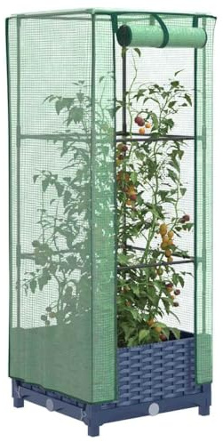 Mokuyary Aiuola rialzata con inserto per serra, effetto rattan, 40 x 40 x 123 cm, resistente alle intemperie, struttura stabile, in cui le piante possono arrampicarsi e crescere, colore: grigio