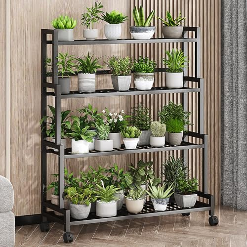 SXKJQER 4 Etagen Metall Pflanzenständer Blumentopfständer, Mehrstöckig Blumenständer Pflanzenständer Blumenbank Blumentreppe Pflanzentreppe Standregal Für Innen Garten Balkon Deko(Noir)
