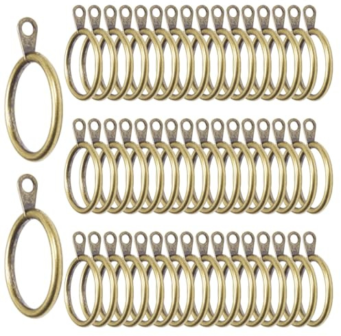 50 Pcs Brass Curtain Rings, 38mm Durable Metal Curtain Rings with Eyelet for Hooks, Antique Brass Finish for Window Rods and Shower Curtains