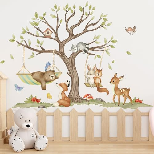 Wandtattoo Kinderzimmer, Waldtiere Füchse & Bären Wandaufkleber, PVC Material Sicher Nicht Toxisch Wasserfest, Wanddeko für Babyzimmer Kinderzimmer Wohnzimmer Schlafzimmer