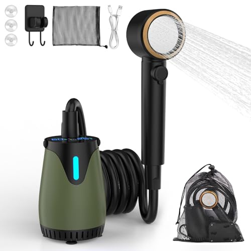 DoXtreme Portable Shower 8000mAh – IPX8 Waterproof Camping Shower | Outdoor Shower for Camping, Dog Washing, Caravan, Travel, 4 Spray Modes,5 water flow settings, LED Display,USB-C Rechargeable