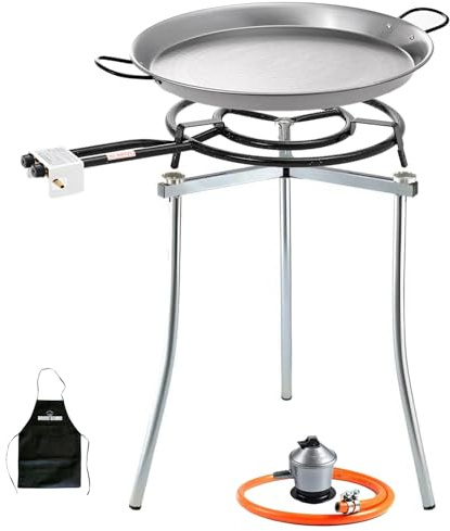 Bricolemar Paellero a Gas 50 cm + Kit Completo (Paellera 60 cm + Soporte Universal + Regulador + Manguera + Delantal)