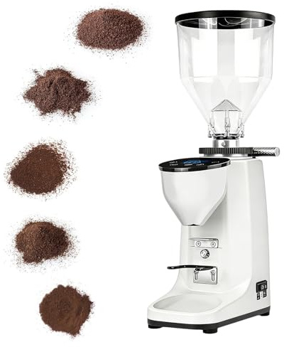 Home Coffee Grinder with 60mm Flat Burr, Electric Burr Grinder Featuring 19 Grind Settings, Large Hopper, and Built-in Holder for Espresso Machines White